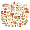 Welcome Fall Die Cuts, main product image, showing pre-cut scrapbook embellishments for layouts, handmade cards, journals, mini albums, memory pages, and layered paper crafts. Buyer theme: Autumn Scrapbook Die Cuts & Ephemera. Welcome Fall die cuts with pumpkins, leaves, sunflowers, corn, woodland animals, teal trucks, trees, acorns and autumn phrases. Color palette includes Pumpkin orange, burnt orange, harvest gold, sunflower yellow, olive green, moss green, teal, aqua, tan and brown