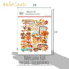 Welcome Fall Die Cuts, size guide shown in hand for scale, showing pre-cut scrapbook embellishments for layouts, handmade cards, journals, mini albums, memory pages, and layered paper crafts. Buyer theme: Autumn Scrapbook Die Cuts & Ephemera. Welcome Fall die cuts with pumpkins, leaves, sunflowers, corn, woodland animals, teal trucks, trees, acorns and autumn phrases. Scrapbook die cuts, paper embellishments, card making accents, journal decorations, and layered paper craft supplies