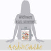 Wildflowers Die Cuts, size guide image, showing pre-cut scrapbook embellishments for layouts, handmade cards, journals, mini albums, memory pages, and layered paper crafts. Buyer theme: Botanical Die Cuts & Floral Scrapbook Embellishments. Wildflowers Die Cuts with floral titles, daisies, coneflowers, strawberries, berry clusters, birds, butterfly, leaves, stems, bouquets and vintage banner accents. Coordinating patterns include Teal and coral floral fields, Purple polka dots, Mustard gingham