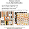 A Magical Halloween 6x6 Double-Sided Paper Pack, 6x6 paper pack cover and includes preview, showing 6x6 scrapbook paper for handmade cards, mini albums, junk journals, paper layering, small-scale layouts, and coordinated paper crafts. Buyer theme: Halloween 6x6 Paper for Cards & Mini Albums. A Magical Halloween 6x6 double-sided scrapbook paper with scaled orange, black, yellow and white Halloween patterns for cards and mini albums