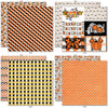 A Magical Halloween 6x6 Double-Sided Paper Pack, 6x6 double-sided paper pack paper patterns 25 through 32 preview, showing 6x6 scrapbook paper for handmade cards, mini albums, junk journals, paper layering, small-scale layouts, and coordinated paper crafts. Buyer theme: Halloween 6x6 Paper for Cards & Mini Albums. A Magical Halloween 6x6 double-sided scrapbook paper with scaled orange, black, yellow and white Halloween patterns for cards and mini albums