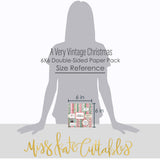 A Very Vintage Christmas 6x6 Double-Sided Paper Pack, standing size guide image, showing 6x6 scrapbook paper for handmade cards, mini albums, junk journals, paper layering, small-scale layouts, and coordinated paper crafts. Buyer theme: Vintage Christmas 6x6 Paper for Cards & Mini Albums. A Very Vintage Christmas 6x6 double-sided scrapbook paper with scaled retro holiday patterns for cards and mini albums