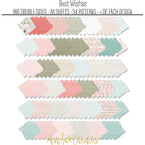 Best Wishes 6x6 Double-Sided Paper Pack, papers spread out image, showing 6x6 scrapbook paper for handmade cards, mini albums, junk journals, paper layering, small-scale layouts, and coordinated paper crafts. Buyer theme: Floral 6x6 Scrapbook Paper for Cards & Mini Albums. 6x6 double-sided floral paper pack. Visible artwork includes floral banners, sentiment labels, watercolor roses, ribbon bows. Coordinating patterns include botanical print, diamond lattice, gingham