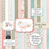 Best Wishes 6x6 Double-Sided Paper Pack, high resolution cover image, showing 6x6 scrapbook paper for handmade cards, mini albums, junk journals, paper layering, small-scale layouts, and coordinated paper crafts. Buyer theme: Floral 6x6 Scrapbook Paper for Cards & Mini Albums. 6x6 double-sided floral paper pack. Visible artwork includes ribbon bows, wildflowers, leafy sprigs, floral banners. Coordinating patterns include plaid, polka dots, floral toss