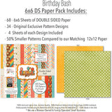 Birthday Bash 6x6 Double-Sided Paper Pack, 6x6 paper pack cover and includes preview, showing 6x6 scrapbook paper for handmade cards, mini albums, junk journals, paper layering, small-scale layouts, and coordinated paper crafts. Buyer theme: Birthday 6x6 Paper for Cards & Mini Albums. Birthday Bash 6x6 Double-Sided Paper Pack with scaled birthday patterns for cards, mini albums, journals and smaller celebration projects