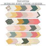 Bloom and Grow 6x6 Double-Sided Paper Pack, papers spread out image, showing 6x6 scrapbook paper for handmade cards, mini albums, junk journals, paper layering, small-scale layouts, and coordinated paper crafts. Buyer theme: Spring Floral 6x6 Paper for Card Making. Bloom and Grow 6x6 double-sided scrapbook paper with scaled spring floral, garden, plaid, dot and stripe patterns for cards and mini albums