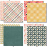 Bloom and Grow 6x6 Double-Sided Paper Pack, 6x6 double-sided paper pack paper patterns 25 through 32 preview, showing 6x6 scrapbook paper for handmade cards, mini albums, junk journals, paper layering, small-scale layouts, and coordinated paper crafts. Buyer theme: Spring Floral 6x6 Paper for Card Making. Bloom and Grow 6x6 double-sided scrapbook paper with scaled spring floral, garden, plaid, dot and stripe patterns for cards and mini albums
