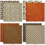 Boo 6x6 Double-Sided Paper Pack, 6x6 double-sided paper pack paper patterns 9 through 16 preview, showing 6x6 scrapbook paper for handmade cards, mini albums, junk journals, paper layering, small-scale layouts, and coordinated paper crafts. Buyer theme: 6x6 Halloween Paper for Cards & Mini Albums. Boo 6x6 double-sided scrapbook paper with scaled pumpkins, ghosts, cats, candy corn, spiderwebs, stars, plaids and harlequin patterns