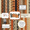 Boo 6x6 Double-Sided Paper Pack, high resolution cover image, showing 6x6 scrapbook paper for handmade cards, mini albums, junk journals, paper layering, small-scale layouts, and coordinated paper crafts. Buyer theme: 6x6 Halloween Paper for Cards & Mini Albums. Boo 6x6 double-sided scrapbook paper with scaled pumpkins, ghosts, cats, candy corn, spiderwebs, stars, plaids and harlequin patterns