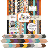 Chills and Thrills Monthly Box Add-On - 6x6 Double-Sided Paper Pack. cover and papers spread out to show the scaled Halloween pattern assortment.