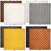 Chills and Thrills Monthly Box Add-On - 6x6 Double-Sided Paper Pack. first pattern group with pumpkins, candy, plaid, characters, ghosts and stripes.