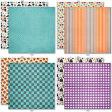 Chills and Thrills Monthly Box Add-On - 6x6 Double-Sided Paper Pack. second pattern group with gingham, candy bags, dots, jack-o-lanterns and purple plaid.