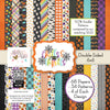 Chills and Thrills Bundle, high resolution cover image, showing complete coordinated paper craft set with 12x12 papers, 6x6 papers, cardstock, die cuts, and stickers for layouts, cards, albums, journals, and keepsakes. Buyer theme: Complete Halloween Scrapbook & Paper Craft Bundle. Complete Halloween scrapbook bundle combining 12x12 paper and stickers, 6x6 paper, printed cardstock, die cuts and coordinating stickers. Color palette includes candy corn yellow, midnight black, charcoal gray