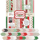 Christmas Joy 6x6 Double-Sided Paper Pack, 6x6 cover and paper spread out image, showing 6x6 scrapbook paper for handmade cards, mini albums, junk journals, paper layering, small-scale layouts, and coordinated paper crafts. Buyer theme: Christmas 6x6 Scrapbook Paper for Cards & Mini Albums. Christmas Joy 6x6 Double-Sided Paper Pack with scaled plaids, stripes, holly, poinsettias, Santa, reindeer, stockings, snowflakes and Christmas patterns for cards and mini albums