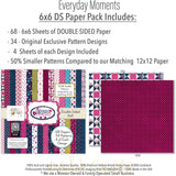 Everyday Moments 6x6 Double-Sided Paper Pack, 6x6 paper pack cover and includes preview, showing 6x6 scrapbook paper for handmade cards, mini albums, junk journals, paper layering, small-scale layouts, and coordinated paper crafts. Buyer theme: Floral 6x6 Paper for Cards & Mini Albums. Everyday Moments 6x6 Double-Sided Paper Pack with scaled florals, dots, plaids, stripes and quilt-inspired patterns for cards and mini albums. Designed for Mini albums, Junk journals, Memory keeping