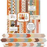 Fall Fun 6x6 Double-Sided Paper Pack, 6x6 cover and paper spread out image, showing 6x6 scrapbook paper for handmade cards, mini albums, junk journals, paper layering, small-scale layouts, and coordinated paper crafts. Buyer theme: Fall 6x6 Paper for Cards, Mini Albums & Journals. Fall Fun 6x6 Double-Sided Paper Pack with scaled plaids, gingham, dots, stripes, pumpkins, leaves and florals for cards and mini albums