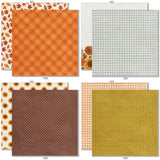 Fall Fun 6x6 Double-Sided Paper Pack, 6x6 double-sided paper pack paper patterns 9 through 16 preview, showing 6x6 scrapbook paper for handmade cards, mini albums, junk journals, paper layering, small-scale layouts, and coordinated paper crafts. Buyer theme: Fall 6x6 Paper for Cards, Mini Albums & Journals. Fall Fun 6x6 Double-Sided Paper Pack with scaled plaids, gingham, dots, stripes, pumpkins, leaves and florals for cards and mini albums