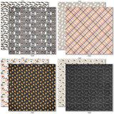 Fright Night 6x6 Double-Sided Paper Pack, 6x6 double-sided paper pack paper patterns 1 through 8 preview, showing 6x6 scrapbook paper for handmade cards, mini albums, junk journals, paper layering, small-scale layouts, and coordinated paper crafts. Buyer theme: Cute Halloween 6x6 Paper for Cards & Mini Albums. Fright Night 6x6 double-sided scrapbook paper with scaled cute Halloween patterns for cards, mini albums and journals