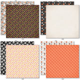 Fright Night 6x6 Double-Sided Paper Pack, 6x6 double-sided paper pack paper patterns 9 through 16 preview, showing 6x6 scrapbook paper for handmade cards, mini albums, junk journals, paper layering, small-scale layouts, and coordinated paper crafts. Buyer theme: Cute Halloween 6x6 Paper for Cards & Mini Albums. Fright Night 6x6 double-sided scrapbook paper with scaled cute Halloween patterns for cards, mini albums and journals