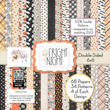 Fright Night 6x6 Double-Sided Paper Pack, high resolution cover image, showing 6x6 scrapbook paper for handmade cards, mini albums, junk journals, paper layering, small-scale layouts, and coordinated paper crafts. Buyer theme: Cute Halloween 6x6 Paper for Cards & Mini Albums. Fright Night 6x6 double-sided scrapbook paper with scaled cute Halloween patterns for cards, mini albums and journals