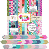 Fun in the Sun 6x6 Double-Sided Paper Pack, 6x6 cover and paper spread out image, showing 6x6 scrapbook paper for handmade cards, mini albums, junk journals, paper layering, small-scale layouts, and coordinated paper crafts. Buyer theme: Tropical 6x6 Scrapbook Paper for Cards & Mini Albums. Fun in the Sun 6x6 Double-Sided Paper Pack with scaled tropical florals, palms, wildlife, checks, dots, waves and beach patterns for cards and mini albums
