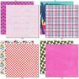 Fun in the Sun 6x6 Double-Sided Paper Pack, 6x6 double-sided paper pack paper patterns 17 through 24 preview, showing 6x6 scrapbook paper for handmade cards, mini albums, junk journals, paper layering, small-scale layouts, and coordinated paper crafts. Buyer theme: Tropical 6x6 Scrapbook Paper for Cards & Mini Albums. Fun in the Sun 6x6 Double-Sided Paper Pack with scaled tropical florals, palms, wildlife, checks, dots, waves and beach patterns for cards and mini albums