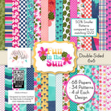 Fun in the Sun 6x6 Double-Sided Paper Pack, high resolution cover image, showing 6x6 scrapbook paper for handmade cards, mini albums, junk journals, paper layering, small-scale layouts, and coordinated paper crafts. Buyer theme: Tropical 6x6 Scrapbook Paper for Cards & Mini Albums. Fun in the Sun 6x6 Double-Sided Paper Pack with scaled tropical florals, palms, wildlife, checks, dots, waves and beach patterns for cards and mini albums