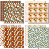 Give Thanks Bundle, bundle paper patterns 1 through 8 preview, showing complete coordinated paper craft set with 12x12 papers, 6x6 papers, cardstock, die cuts, and stickers for layouts, cards, albums, journals, and keepsakes. Buyer theme: Complete Thanksgiving Scrapbook Bundle. Give Thanks complete Thanksgiving scrapbook bundle with 12x12 paper, 6x6 paper, coordinating cardstock, die cuts and stickers