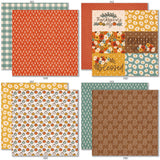 Give Thanks 6x6 Double-Sided Paper Pack, 6x6 double-sided paper pack paper patterns 25 through 32 preview, showing 6x6 scrapbook paper for handmade cards, mini albums, junk journals, paper layering, small-scale layouts, and coordinated paper crafts. Buyer theme: Thanksgiving 6x6 Paper for Cards & Mini Albums. Give Thanks 6x6 double-sided scrapbook paper with scaled Thanksgiving patterns for cards, mini albums and journals