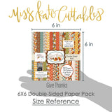 Give Thanks 6x6 Double-Sided Paper Pack, size guide shown in hand for scale, showing 6x6 scrapbook paper for handmade cards, mini albums, junk journals, paper layering, small-scale layouts, and coordinated paper crafts. Buyer theme: Thanksgiving 6x6 Paper for Cards & Mini Albums. Give Thanks 6x6 double-sided scrapbook paper with scaled Thanksgiving patterns for cards, mini albums and journals