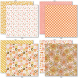 Groovy 6x6 Double-Sided Paper Pack, 6x6 double-sided paper pack paper patterns 17 through 24 preview, showing 6x6 scrapbook paper for handmade cards, mini albums, junk journals, paper layering, small-scale layouts, and coordinated paper crafts. Buyer theme: Retro Summer 6x6 Scrapbook Paper for Cards & Mini Albums. Groovy 6x6 Double-Sided Paper Pack with scaled daisies, checkerboards, gingham, dots, florals and retro summer patterns for cards and mini albums