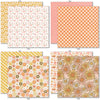 Groovy 6x6 Double-Sided Paper Pack, 6x6 double-sided paper pack paper patterns 17 through 24 preview, showing 6x6 scrapbook paper for handmade cards, mini albums, junk journals, paper layering, small-scale layouts, and coordinated paper crafts. Buyer theme: Retro Summer 6x6 Scrapbook Paper for Cards & Mini Albums. Groovy 6x6 Double-Sided Paper Pack with scaled daisies, checkerboards, gingham, dots, florals and retro summer patterns for cards and mini albums