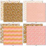 Groovy 6x6 Double-Sided Paper Pack, 6x6 double-sided paper pack paper patterns 25 through 32 preview, showing 6x6 scrapbook paper for handmade cards, mini albums, junk journals, paper layering, small-scale layouts, and coordinated paper crafts. Buyer theme: Retro Summer 6x6 Scrapbook Paper for Cards & Mini Albums. Groovy 6x6 Double-Sided Paper Pack with scaled daisies, checkerboards, gingham, dots, florals and retro summer patterns for cards and mini albums
