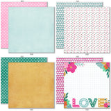 Happy Valentines Day 6x6 Double-Sided Paper Pack, 6x6 double-sided paper pack paper patterns 1 through 8 preview, showing 6x6 scrapbook paper for handmade cards, mini albums, junk journals, paper layering, small-scale layouts, and coordinated paper crafts. Buyer theme: Valentine 6x6 Paper for Cards & Mini Albums. Happy Valentines Day 6x6 double-sided scrapbook paper with scaled heart, floral, plaid, grid and love-note designs