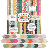 Hello Fall 6x6 Double-Sided Paper Pack, 6x6 cover and paper spread out image, showing 6x6 scrapbook paper for handmade cards, mini albums, junk journals, paper layering, small-scale layouts, and coordinated paper crafts. Buyer theme: Fall 6x6 Scrapbook Paper for Cards & Mini Albums. Hello Fall 6x6 Double-Sided Paper Pack with scaled pumpkins, florals, checks, houndstooth, dots, leaves and bright autumn patterns for cards and mini albums