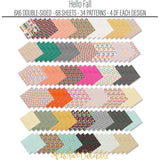 Hello Fall 6x6 Double-Sided Paper Pack, papers spread out image, showing 6x6 scrapbook paper for handmade cards, mini albums, junk journals, paper layering, small-scale layouts, and coordinated paper crafts. Buyer theme: Fall 6x6 Scrapbook Paper for Cards & Mini Albums. Hello Fall 6x6 Double-Sided Paper Pack with scaled pumpkins, florals, checks, houndstooth, dots, leaves and bright autumn patterns for cards and mini albums. Designed for Mini albums, Junk journals, Seasonal memory keeping