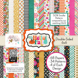 Hello Fall 6x6 Double-Sided Paper Pack, high resolution cover image, showing 6x6 scrapbook paper for handmade cards, mini albums, junk journals, paper layering, small-scale layouts, and coordinated paper crafts. Buyer theme: Fall 6x6 Scrapbook Paper for Cards & Mini Albums. Hello Fall 6x6 Double-Sided Paper Pack with scaled pumpkins, florals, checks, houndstooth, dots, leaves and bright autumn patterns for cards and mini albums