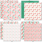 Holiday Cheer 6x6 Double-Sided Paper Pack, 6x6 double-sided paper pack paper patterns 1 through 8 preview, showing 6x6 scrapbook paper for handmade cards, mini albums, junk journals, paper layering, small-scale layouts, and coordinated paper crafts. Buyer theme: Christmas 6x6 Scrapbook Paper for Cards & Mini Albums. Holiday Cheer 6x6 Double-Sided Paper Pack with scaled snowflakes, Santa, gingerbread, candy canes, ornaments, plaids, lights and festive Christmas patterns for cards and mini albums