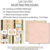 Love Lives Here 6x6 Double-Sided Paper Pack, 6x6 paper pack cover and includes preview, showing 6x6 scrapbook paper for handmade cards, mini albums, junk journals, paper layering, small-scale layouts, and coordinated paper crafts. Buyer theme: Family 6x6 Scrapbook Paper for Cards & Mini Albums. Love Lives Here 6x6 Double-Sided Paper Pack with scaled florals, rosebuds, plaid, gingham, dots and botanical patterns for cards and mini albums