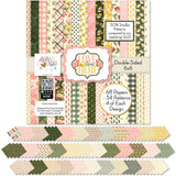 Love Lives Here 6x6 Double-Sided Paper Pack, 6x6 cover and paper spread out image, showing 6x6 scrapbook paper for handmade cards, mini albums, junk journals, paper layering, small-scale layouts, and coordinated paper crafts. Buyer theme: Family 6x6 Scrapbook Paper for Cards & Mini Albums. Love Lives Here 6x6 Double-Sided Paper Pack with scaled florals, rosebuds, plaid, gingham, dots and botanical patterns for cards and mini albums