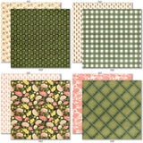 Love Lives Here 6x6 Double-Sided Paper Pack, 6x6 double-sided paper pack paper patterns 9 through 16 preview, showing 6x6 scrapbook paper for handmade cards, mini albums, junk journals, paper layering, small-scale layouts, and coordinated paper crafts. Buyer theme: Family 6x6 Scrapbook Paper for Cards & Mini Albums. Love Lives Here 6x6 Double-Sided Paper Pack with scaled florals, rosebuds, plaid, gingham, dots and botanical patterns for cards and mini albums