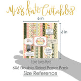 Love Lives Here 6x6 Double-Sided Paper Pack, size guide shown in hand for scale, showing 6x6 scrapbook paper for handmade cards, mini albums, junk journals, paper layering, small-scale layouts, and coordinated paper crafts. Buyer theme: Family 6x6 Scrapbook Paper for Cards & Mini Albums. Love Lives Here 6x6 Double-Sided Paper Pack with scaled florals, rosebuds, plaid, gingham, dots and botanical patterns for cards and mini albums
