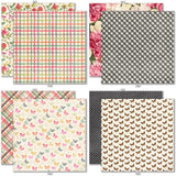 May Flowers 6x6 Double-Sided Paper Pack, 6x6 double-sided paper pack paper patterns 25 through 32 preview, showing 6x6 scrapbook paper for handmade cards, mini albums, junk journals, paper layering, small-scale layouts, and coordinated paper crafts. Buyer theme: 6x6 Spring Floral Paper for Cards & Mini Albums. May Flowers 6x6 double-sided scrapbook paper with scaled floral, butterfly, gingham, plaid, stripe and garden patterns