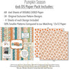 Pumpkin Season 6x6 Double-Sided Paper Pack, 6x6 paper pack cover and includes preview, showing 6x6 scrapbook paper for handmade cards, mini albums, junk journals, paper layering, small-scale layouts, and coordinated paper crafts. Buyer theme: Fall 6x6 Scrapbook Paper for Cards & Mini Albums. 6x6 double-sided fall scrapbook paper pack with scaled pumpkin, plaid, botanical, and cozy autumn designs. Visible artwork includes autumn leaves, acorns, berry sprigs, journaling cards