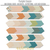 Pumpkin Season 6x6 Double-Sided Paper Pack, papers spread out image, showing 6x6 scrapbook paper for handmade cards, mini albums, junk journals, paper layering, small-scale layouts, and coordinated paper crafts. Buyer theme: Fall 6x6 Scrapbook Paper for Cards & Mini Albums. 6x6 double-sided fall scrapbook paper pack with scaled pumpkin, plaid, botanical, and cozy autumn designs. Visible artwork includes blankets, autumn leaves, acorns, berry sprigs