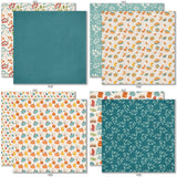 Pumpkin Season 6x6 Double-Sided Paper Pack, 6x6 double-sided paper pack paper patterns 1 through 8 preview, showing 6x6 scrapbook paper for handmade cards, mini albums, junk journals, paper layering, small-scale layouts, and coordinated paper crafts. Buyer theme: Fall 6x6 Scrapbook Paper for Cards & Mini Albums. 6x6 double-sided fall scrapbook paper pack with scaled pumpkin, plaid, botanical, and cozy autumn designs. Coordinating patterns include autumn plaid, pumpkin toss, tiny floral dot