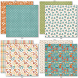 Pumpkin Season 6x6 Double-Sided Paper Pack, 6x6 double-sided paper pack paper patterns 17 through 24 preview, showing 6x6 scrapbook paper for handmade cards, mini albums, junk journals, paper layering, small-scale layouts, and coordinated paper crafts. Buyer theme: Fall 6x6 Scrapbook Paper for Cards & Mini Albums. 6x6 double-sided fall scrapbook paper pack with scaled pumpkin, plaid, botanical, and cozy autumn designs. Color palette includes pumpkin orange, warm cream, sage green
