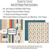 Ready for School 6x6 Double-Sided Paper Pack, 6x6 paper pack cover and includes preview, showing 6x6 scrapbook paper for handmade cards, mini albums, junk journals, paper layering, small-scale layouts, and coordinated paper crafts. Buyer theme: Back to School Card Making & Mini Album Paper Pack. Ready for School 6x6 Double-Sided Paper Pack with scaled schoolhouse patterns including stars, apples, plaid, backpacks, paperclips, notebook lines and graph grids