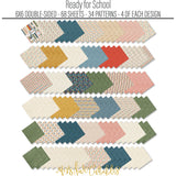 Ready for School 6x6 Double-Sided Paper Pack, papers spread out image, showing 6x6 scrapbook paper for handmade cards, mini albums, junk journals, paper layering, small-scale layouts, and coordinated paper crafts. Buyer theme: Back to School Card Making & Mini Album Paper Pack. Ready for School 6x6 Double-Sided Paper Pack with scaled schoolhouse patterns including stars, apples, plaid, backpacks, paperclips, notebook lines and graph grids