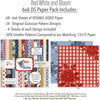 Red White and Bloom 6x6 Double-Sided Paper Pack, 6x6 paper pack cover and includes preview, showing 6x6 scrapbook paper for handmade cards, mini albums, junk journals, paper layering, small-scale layouts, and coordinated paper crafts. Buyer theme: 6x6 Patriotic Paper for Cards & Mini Albums. Red White and Bloom 6x6 Double-Sided Paper Pack with scaled gingham, plaid, dots, florals, butterflies and red, navy, cream and gold Americana patterns for cards and mini albums